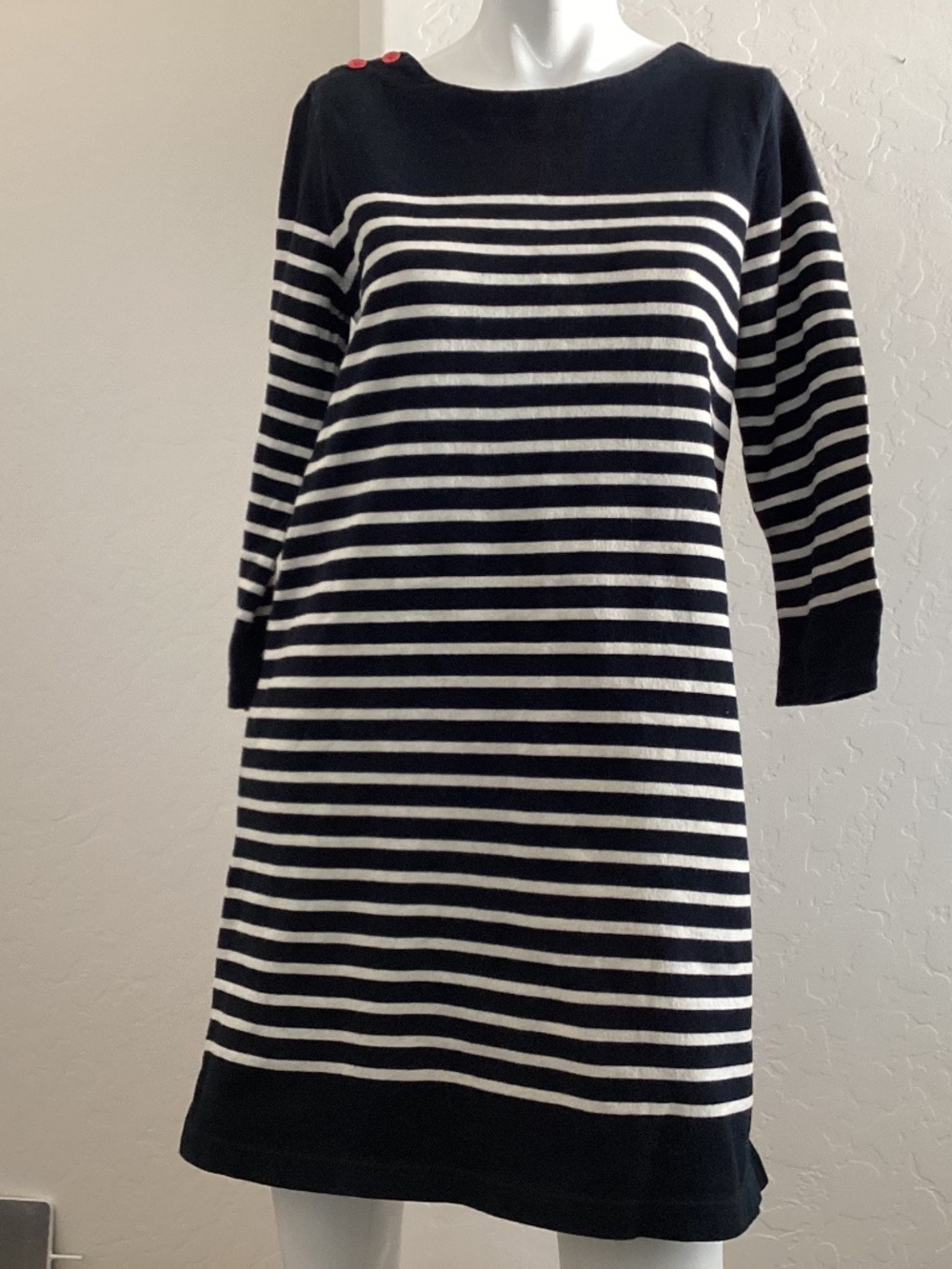 ALLiHOP sailor dress, size small, navy blue and cream stripes, long sleeves